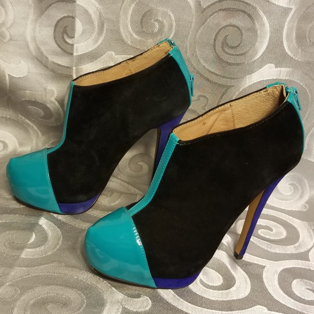 Aldo color block suede stilletos aqua black purple - Picture 3 of 7